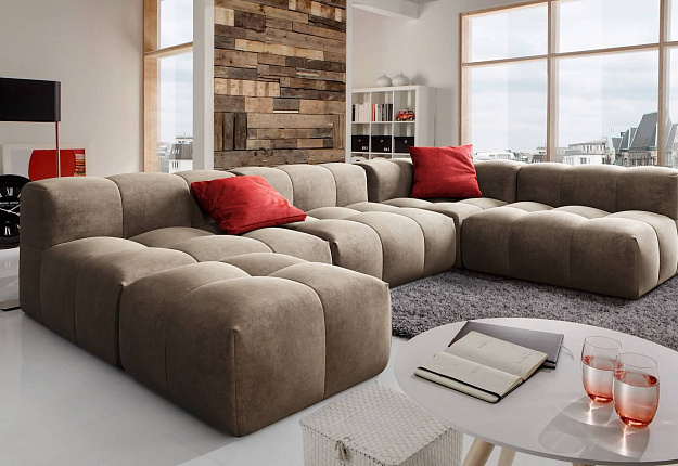 Большой бескаркасный диван Квадро кофейного цвета на заказ от Gliver. Производство Россия, доставка по РФ, цены от производителя 